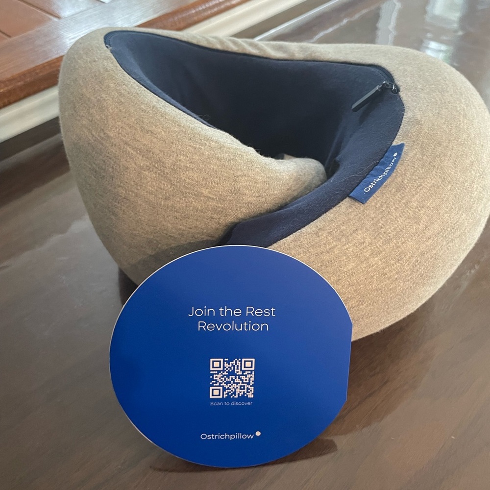 Ostrichpillow Beige and Navy Travel Neck Pillow